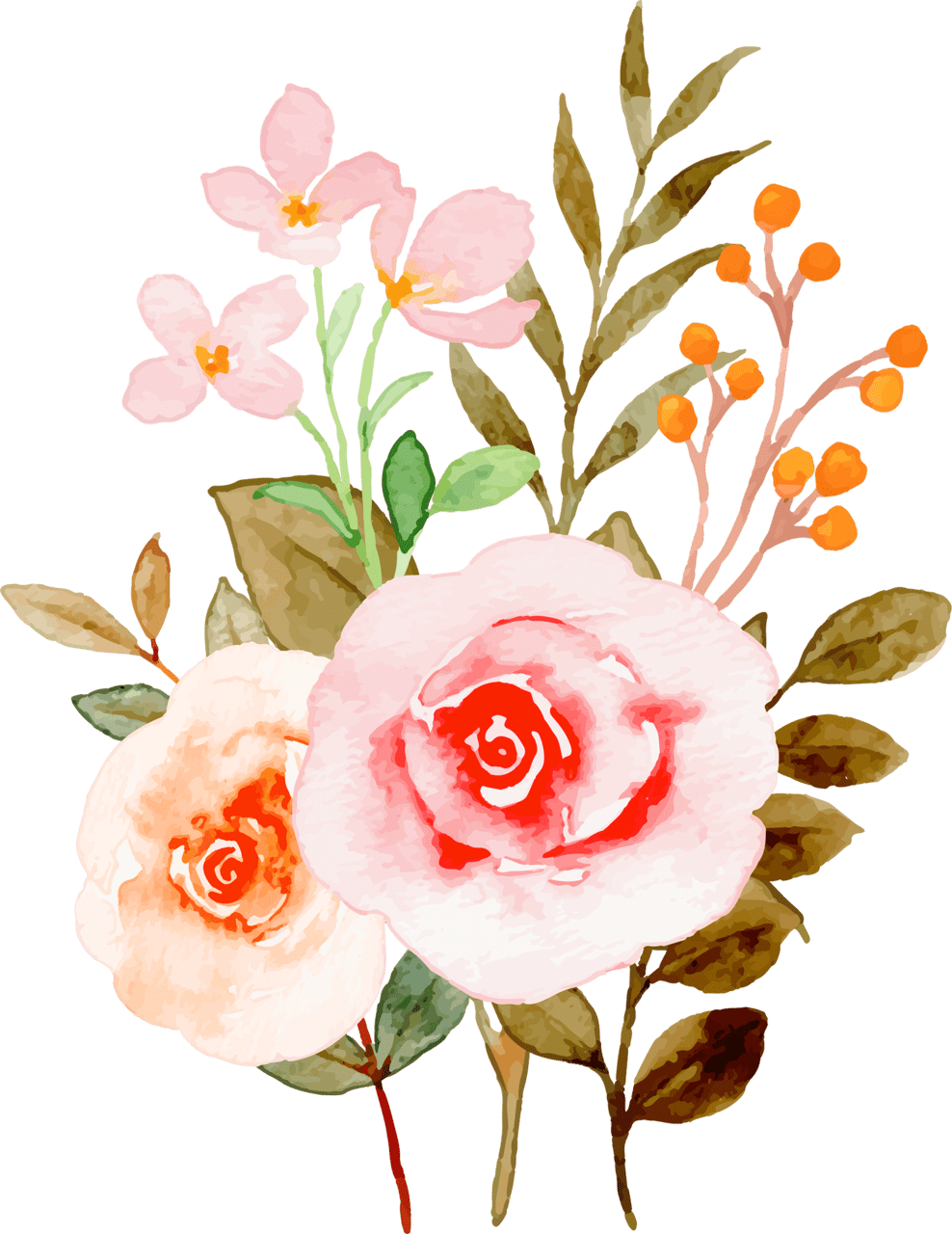 Bouquet hand drawn floral background vector flowers flower images white and roses clipart