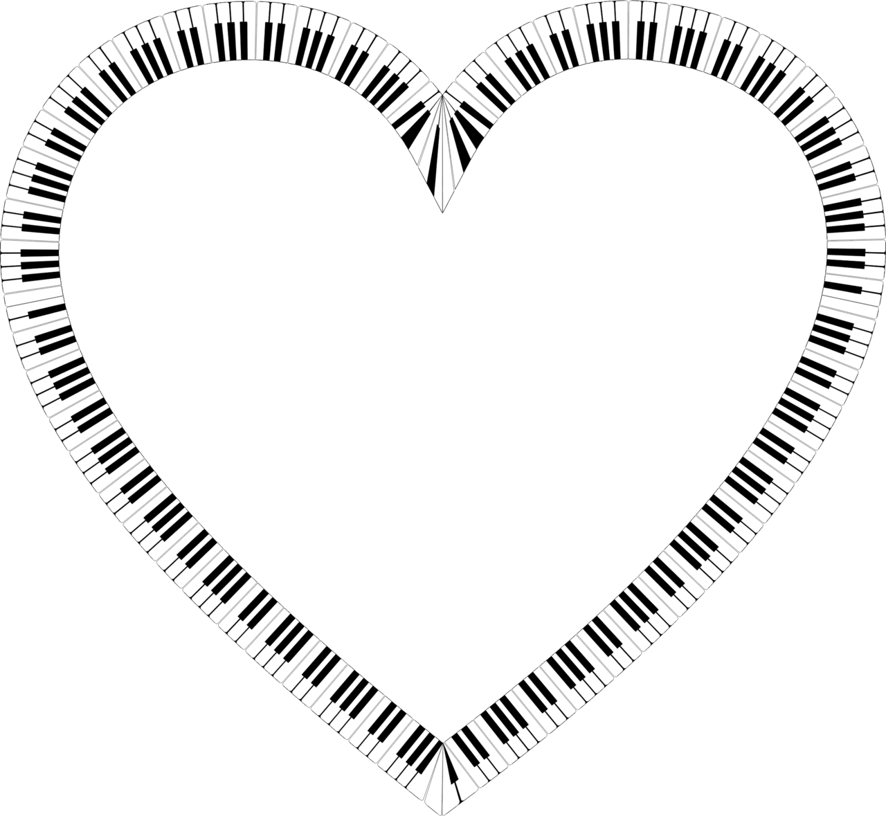 Black white heart piano keys clipart image