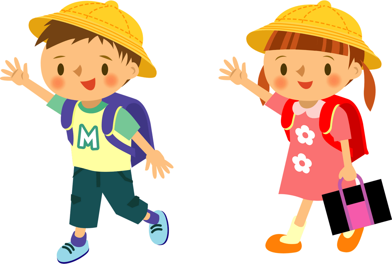 Waving schoolchildren vector clipart images