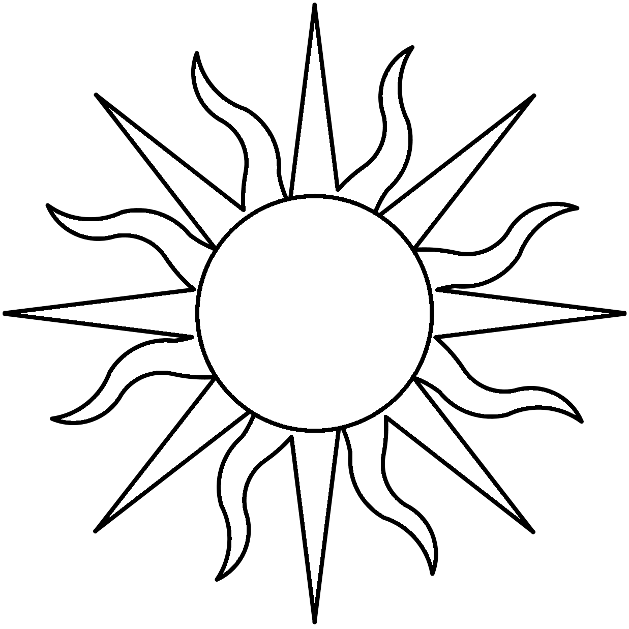 Black and white sun traceable heraldic art clipart image