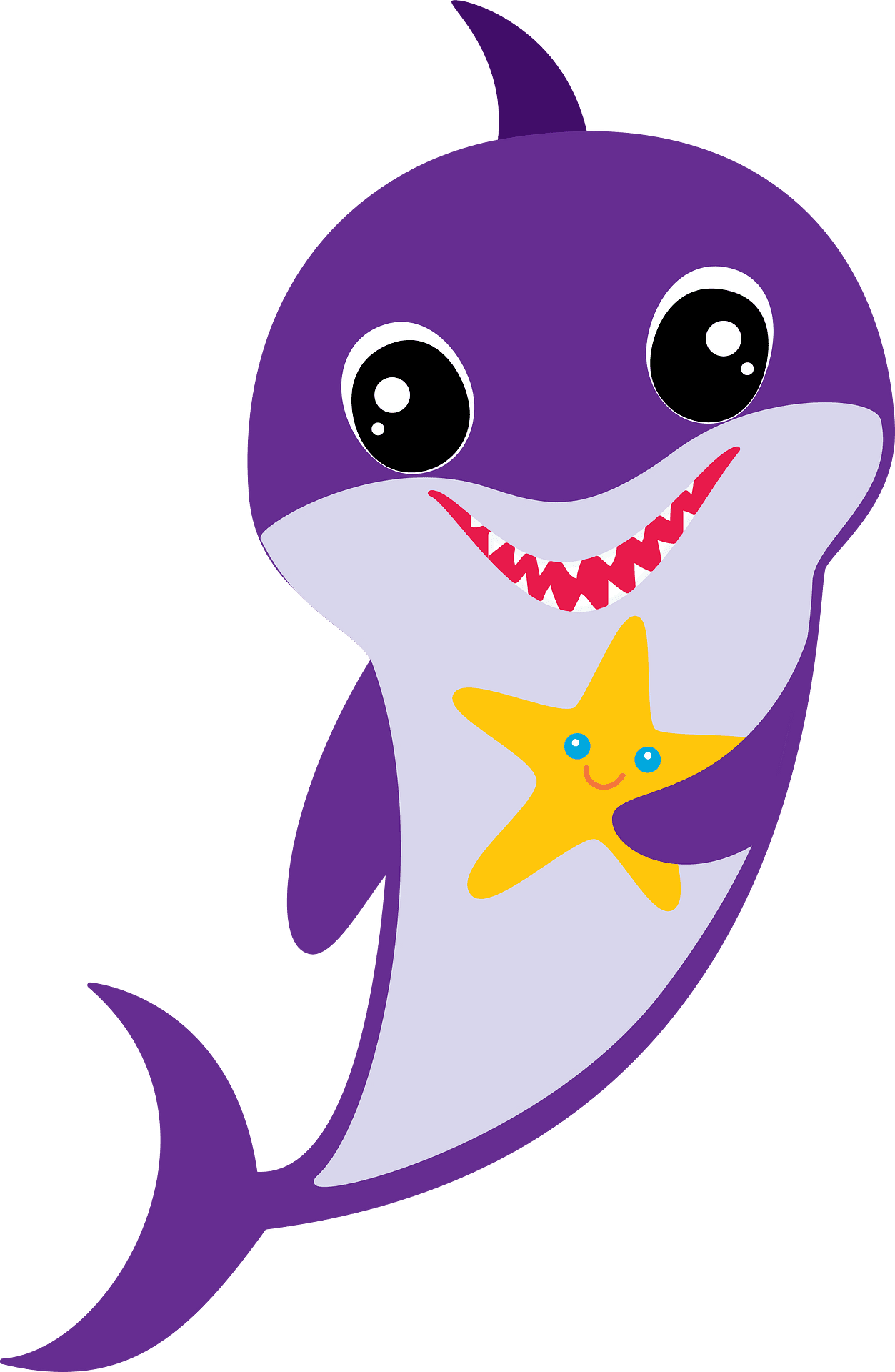 Baby shark with starfish vector clipart images