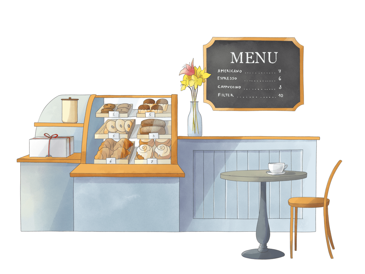 Bakery cozy coffee shop with pastries clipart background