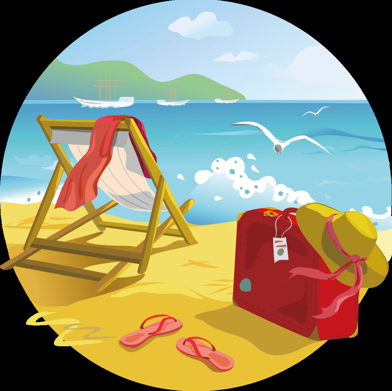 Tropical beach vacation scene clipart vector