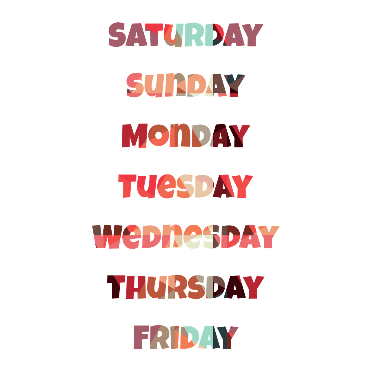 Wednesday saturday sunday monday image clipart