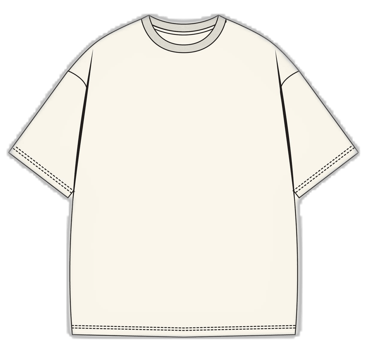 Streetwear oversize fit tshirt mockup drop shoulder shirt vector tech pack template clipart