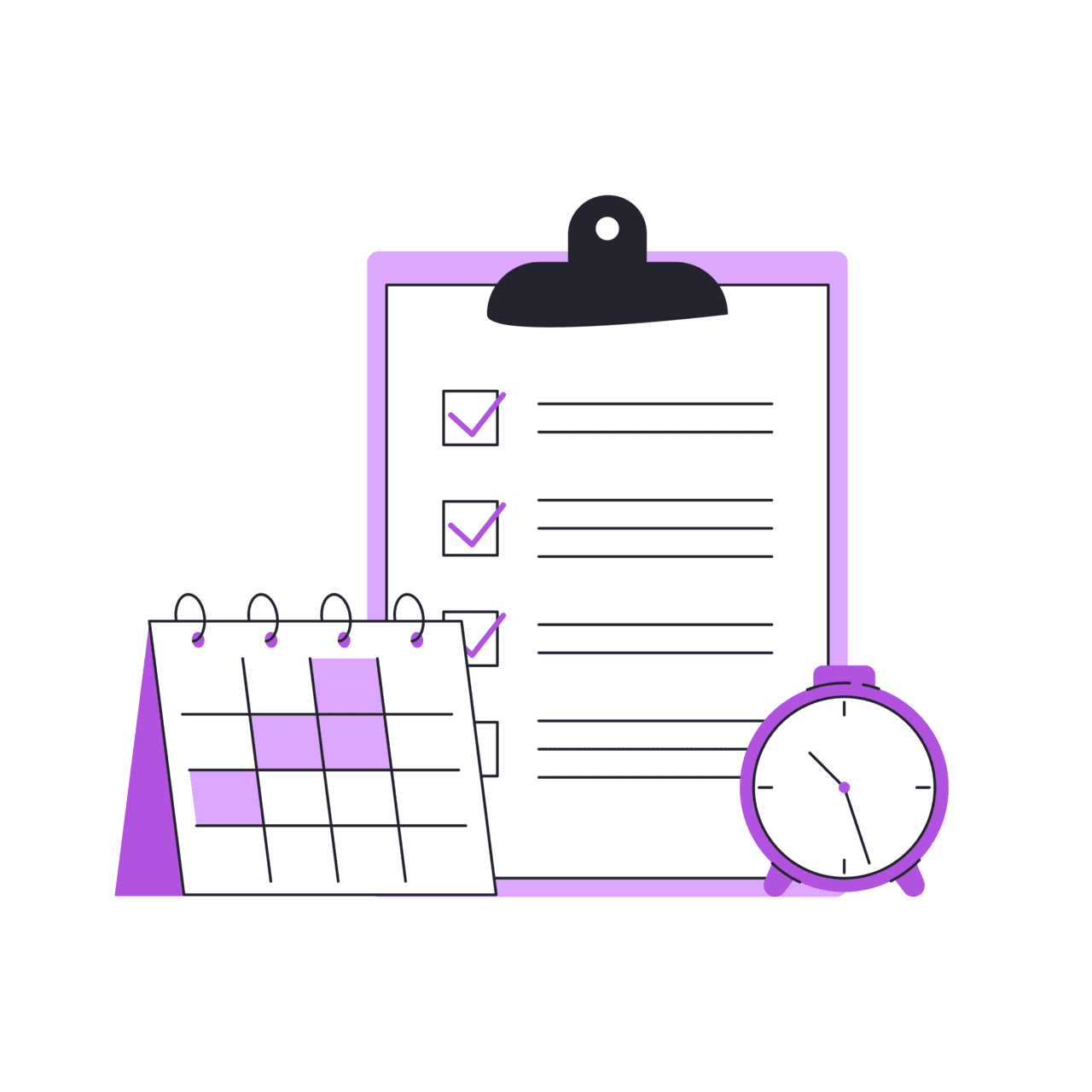 Calendar checklist and clock for management clipart clip art
