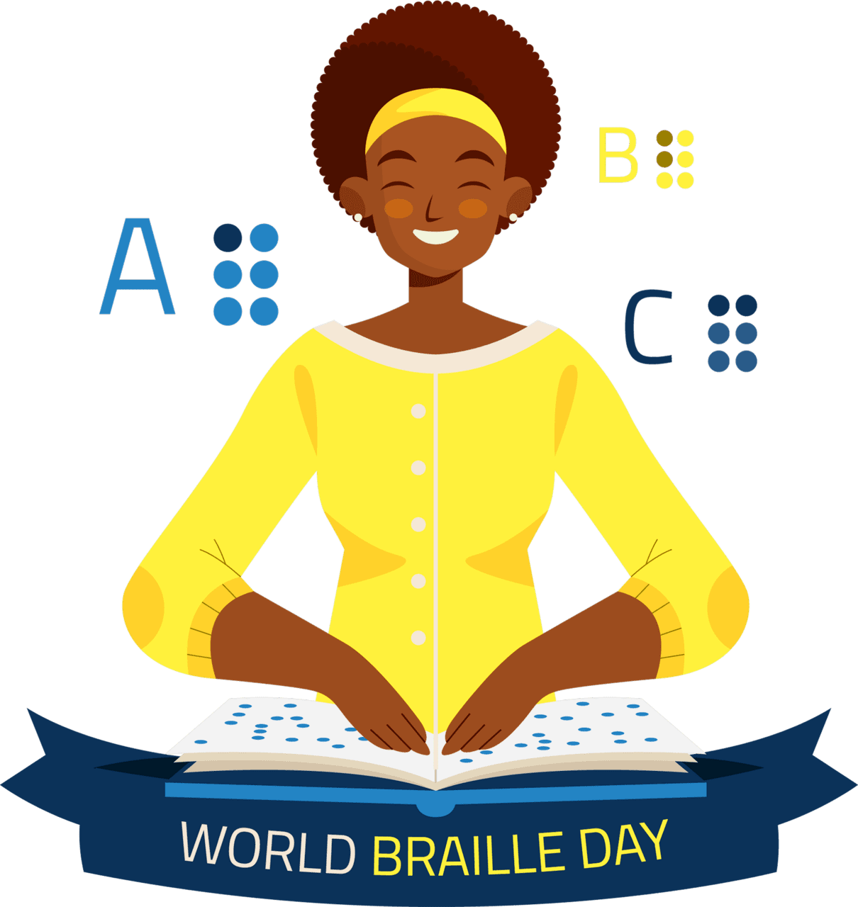 Abc world braille day blind girl read code clipart photo