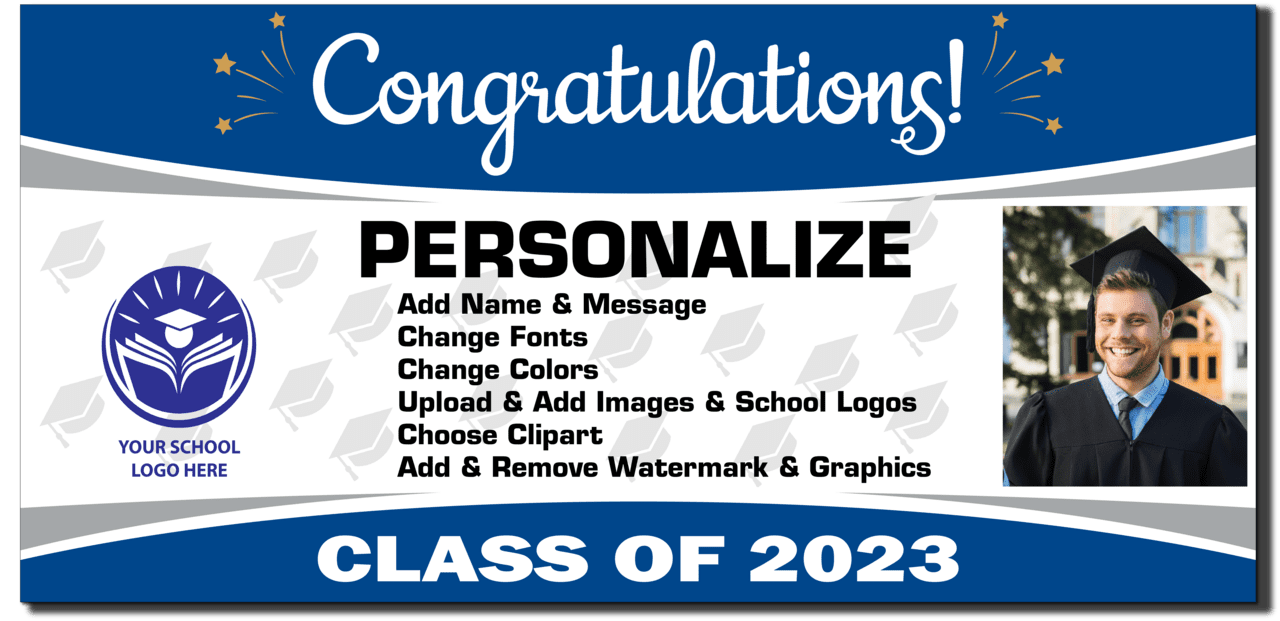 Class of 2023 graduation banner black and gold clipart logo