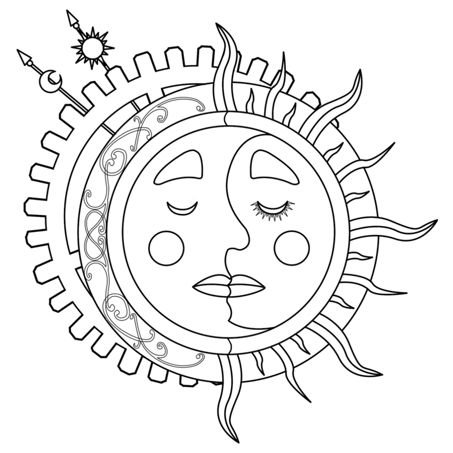 Black and white sun moon steampunk tattoo lineart by dimensionten deviantart clipart logo