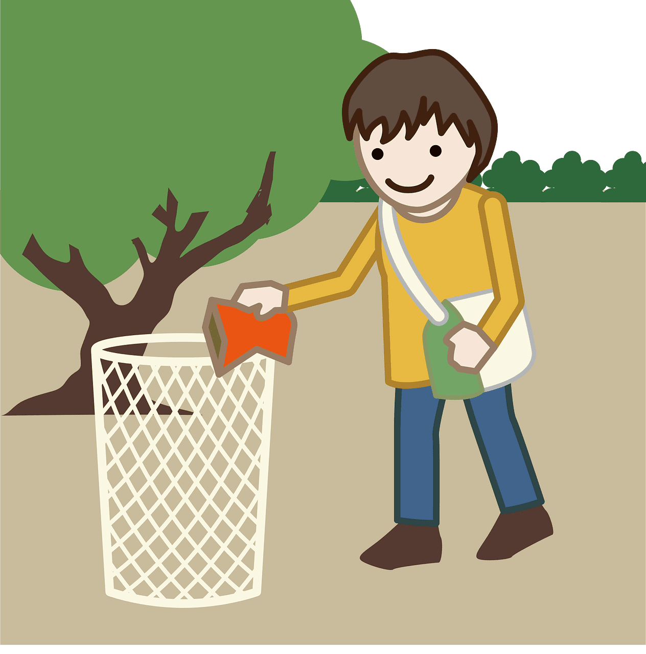 Boy throws garbage into the trash can vector clipart images