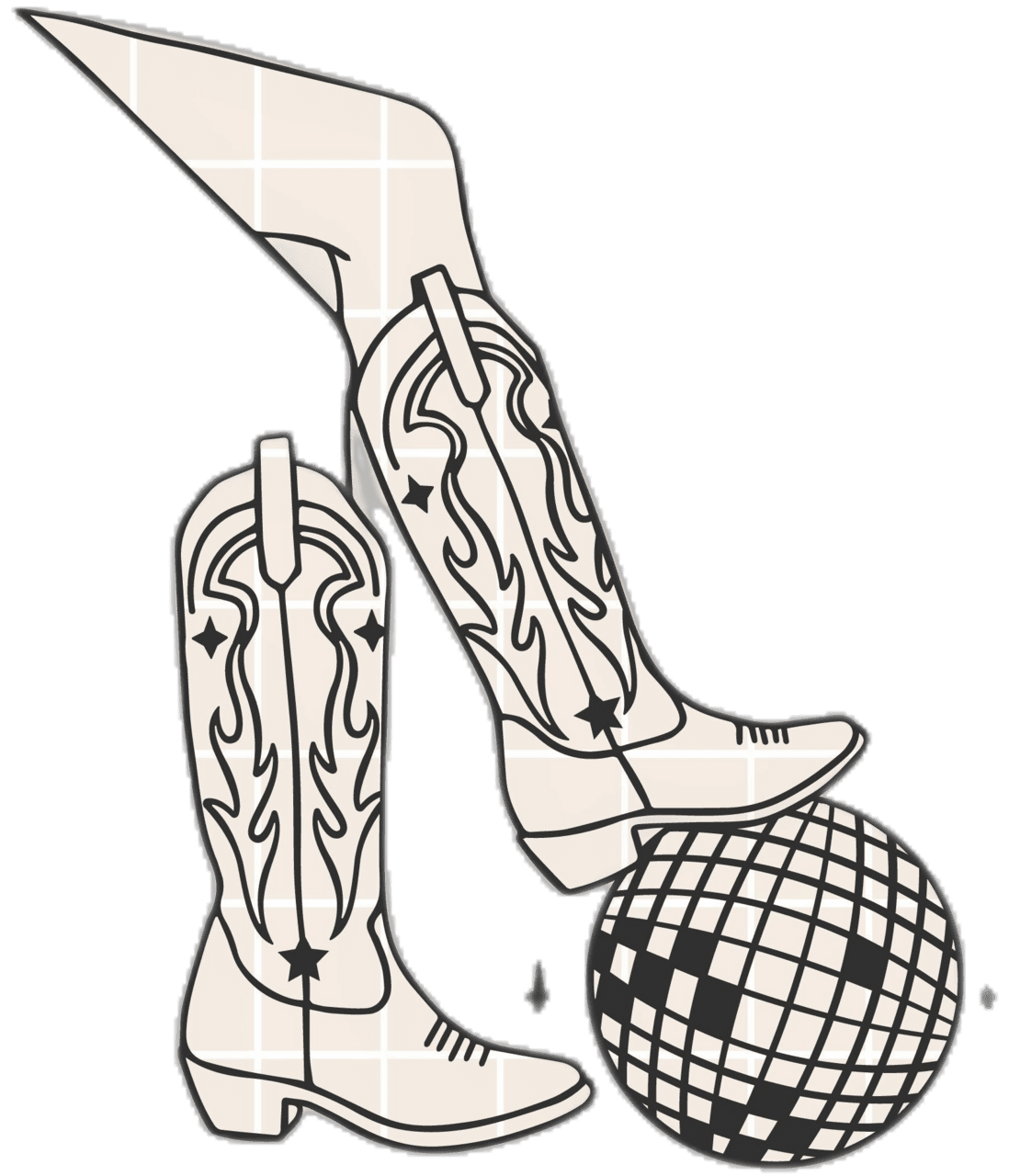 Disco cowgirl cowboy boot ball bachelorette western digital print clipart background