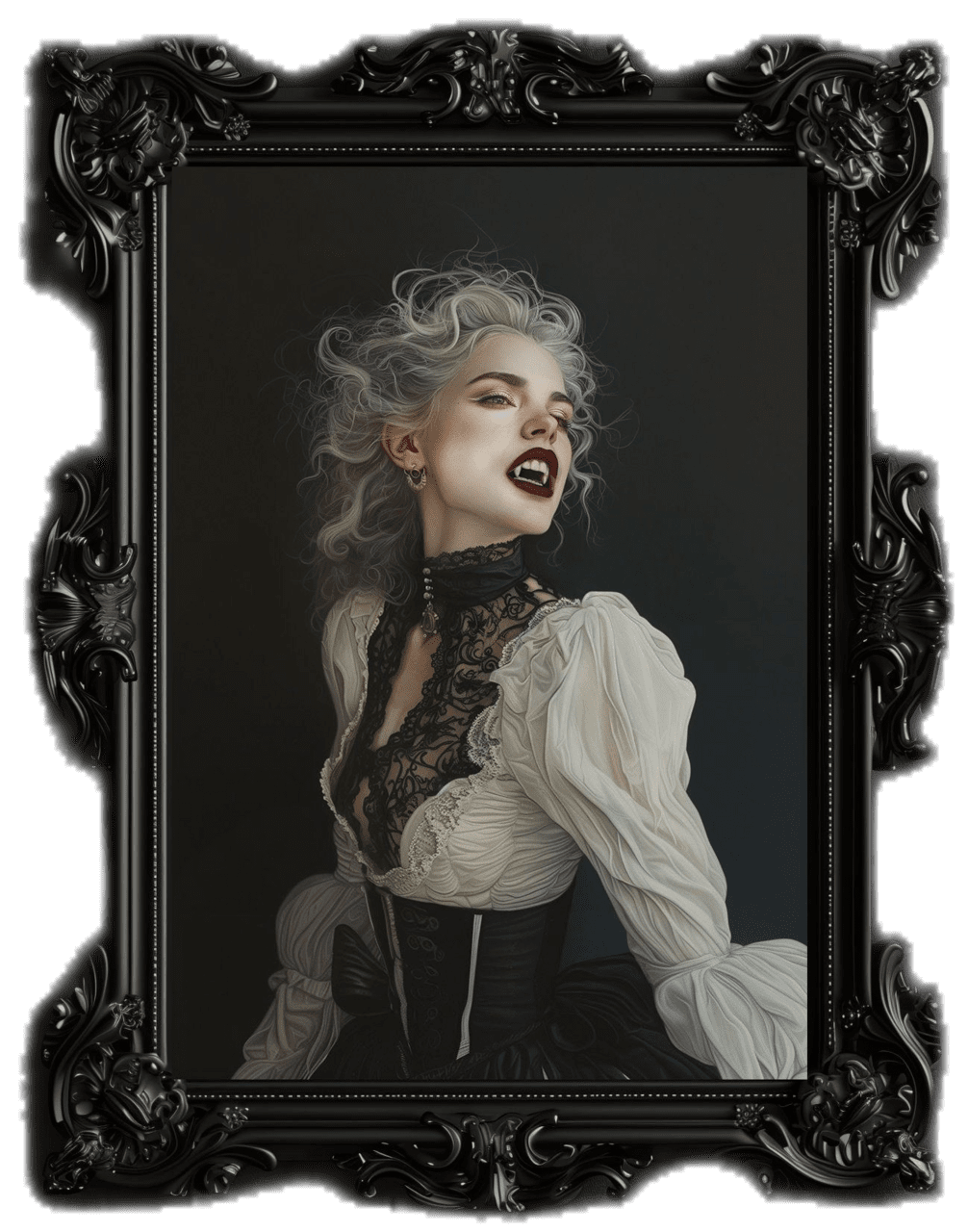 Victorian gray haired vampire fangs dark academia vintage print art occult poster gothic home decor witchcraft clipart clip art