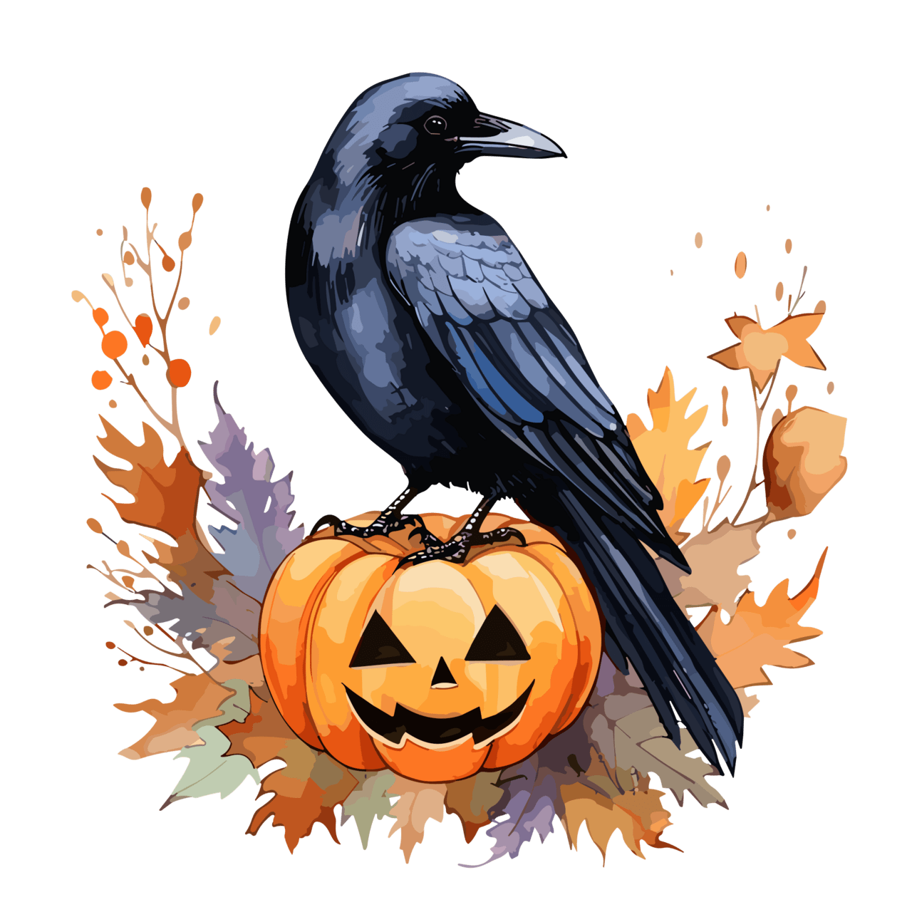 Watercolor crow halloween clipart transparent