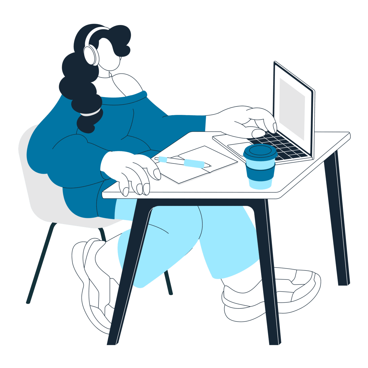 Woman sitt desk and work laptop clipart clip art