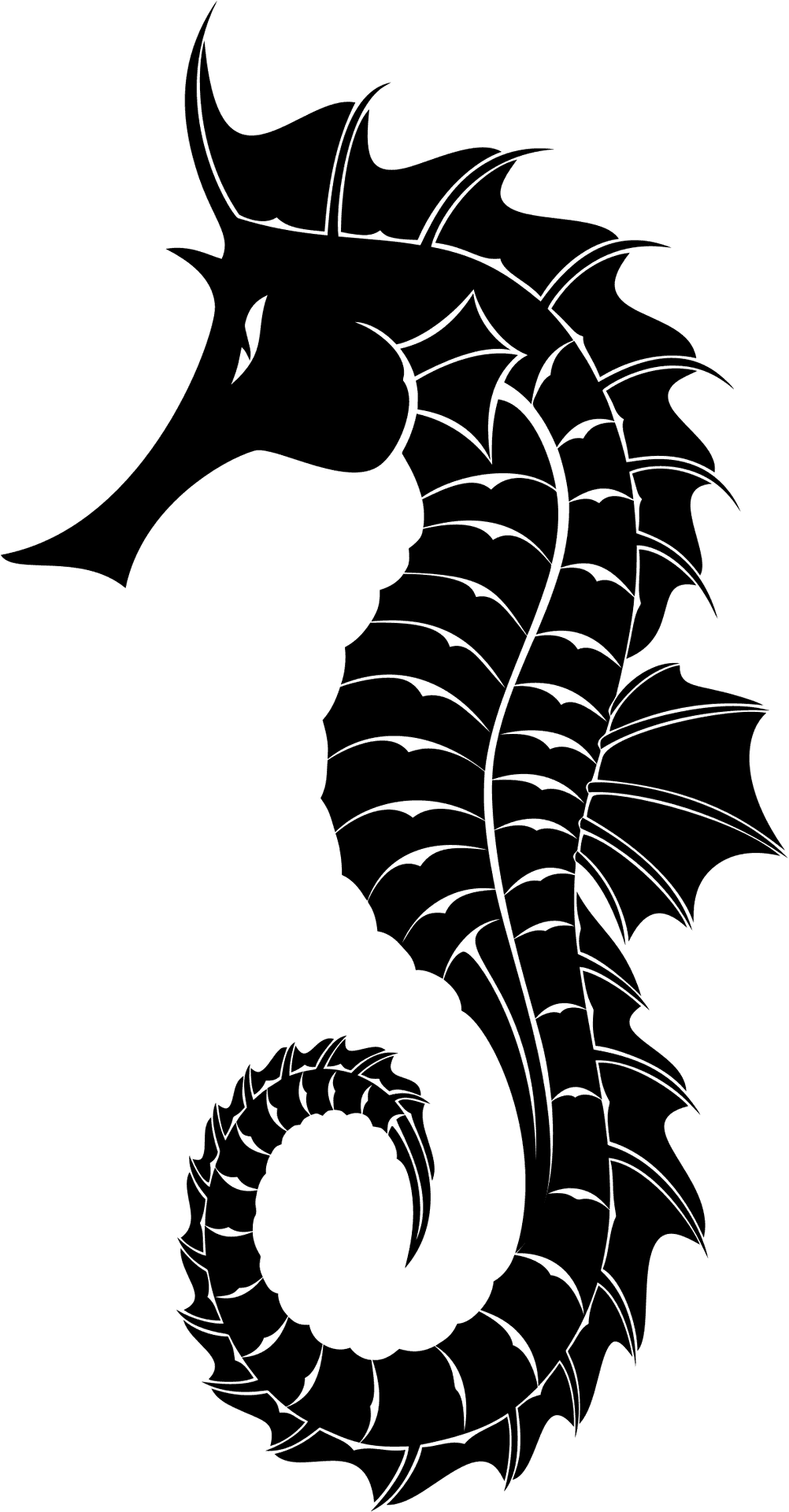 Stylized black seahorse silhouette clipart transparent