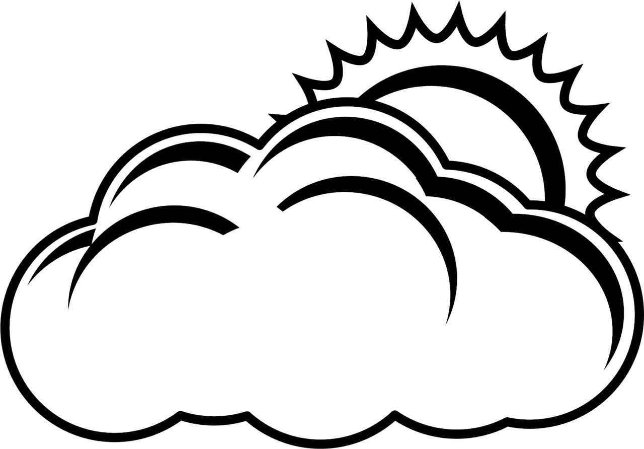 Black and white sun in back clouds clipart free