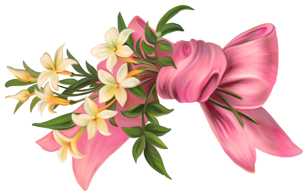 Bouquet pink bow with flowers element clipart transparent