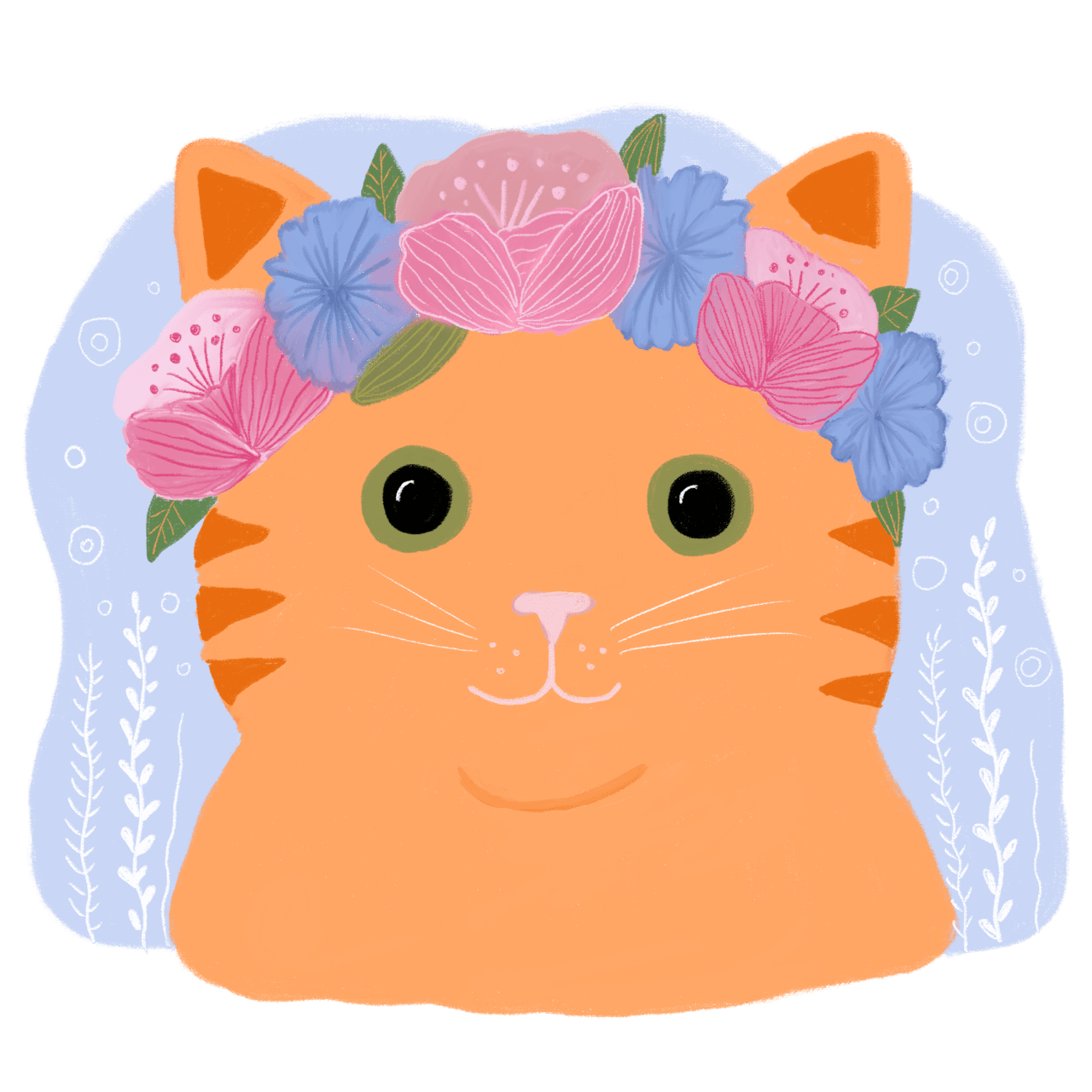 Orange cat art cute with flowers lovely clipart picture