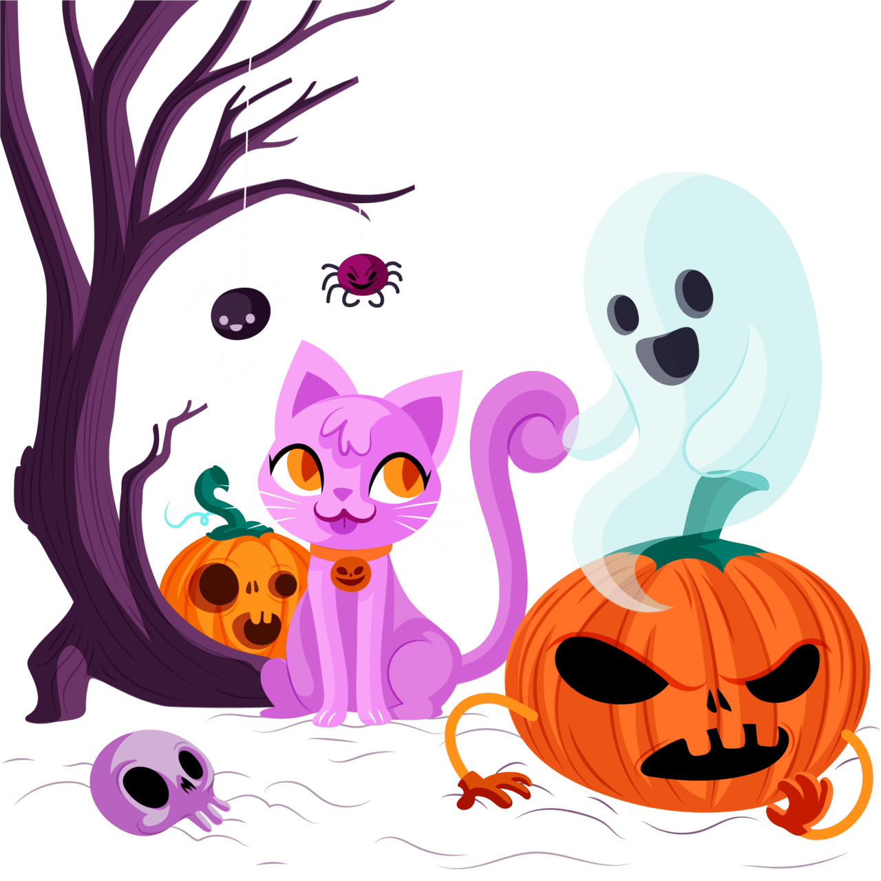 Cute pumpkin halloween cat clipart logo