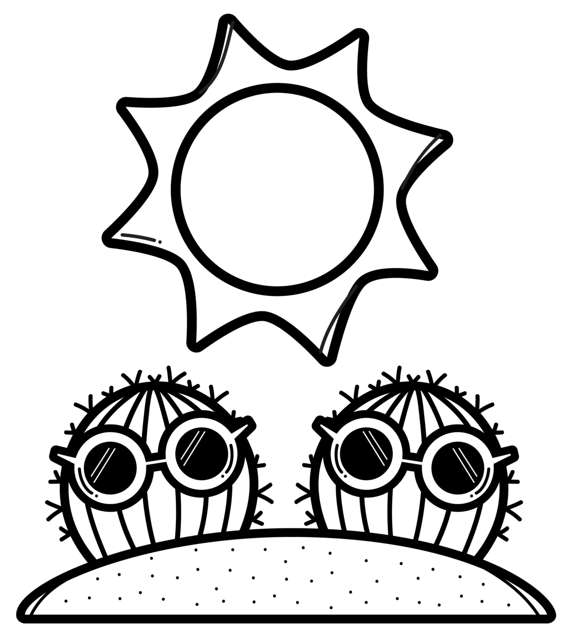 Black and white sun pin page clipart image 3