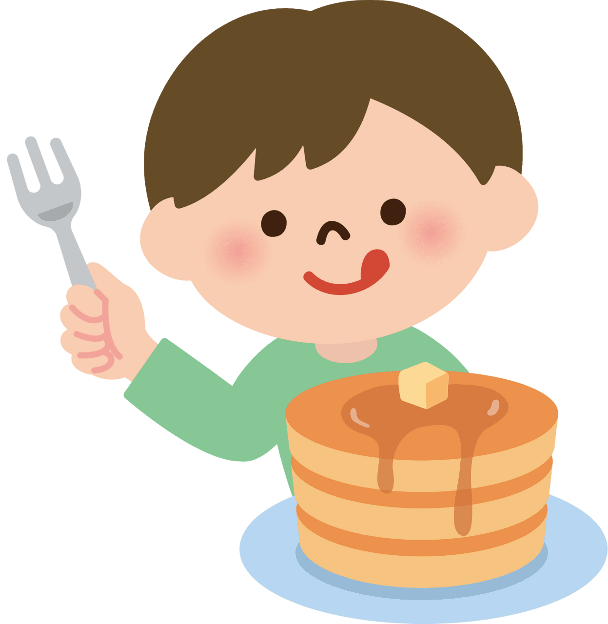 Boy is eat ing pancakes vector clipart images