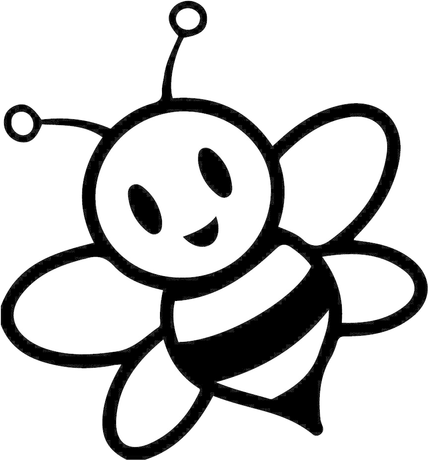 Bee black and white cartoon honey graphic clipart image