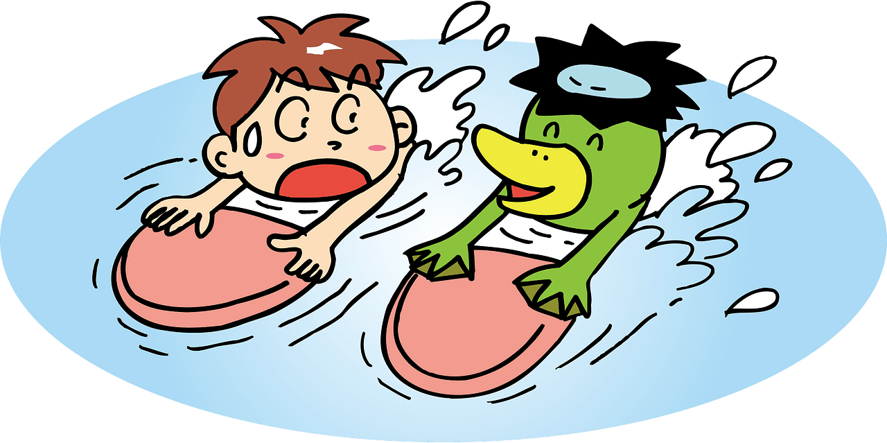 Kappa and young boy are swim ming vector clipart images