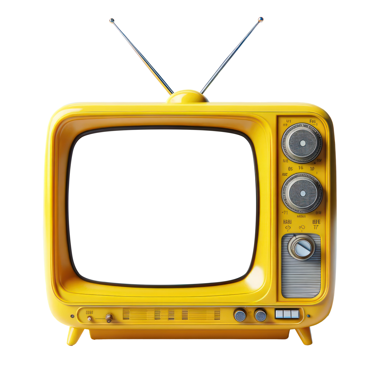 Yellow retro tv old style television isolate screen empty background for clipart