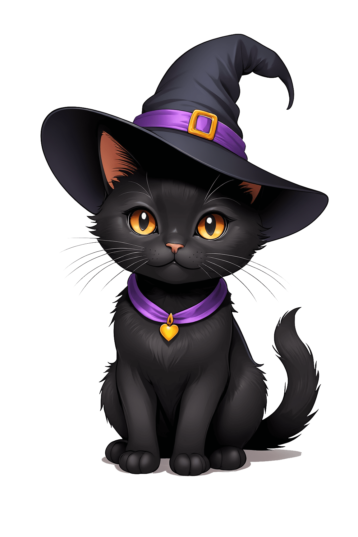 Cat black and white cute with witch hat halloween sticker clipart vector