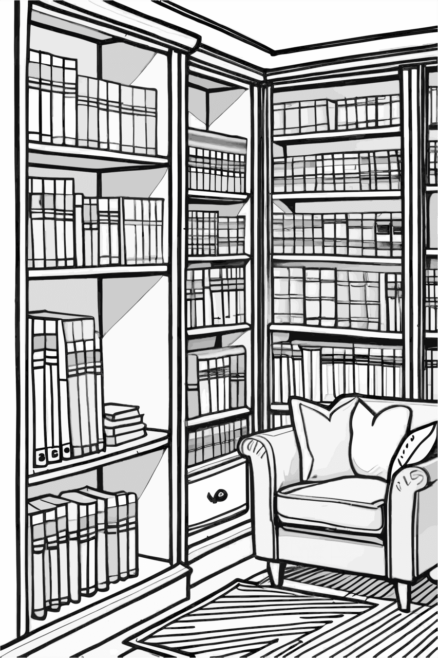 Bookshelf home libr coloring page clipart photo