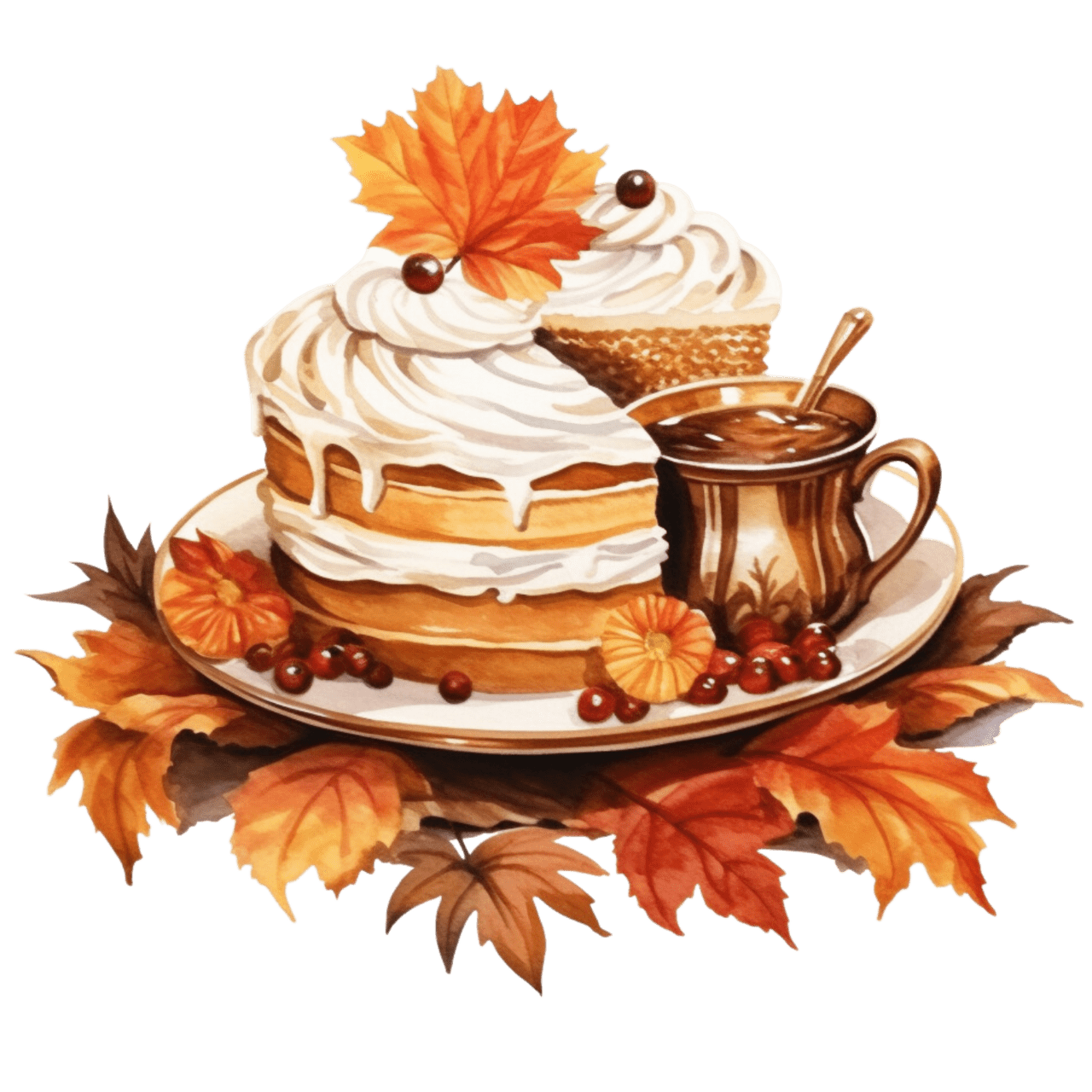 Dessert watercolor autumn sert clipart fall season photo