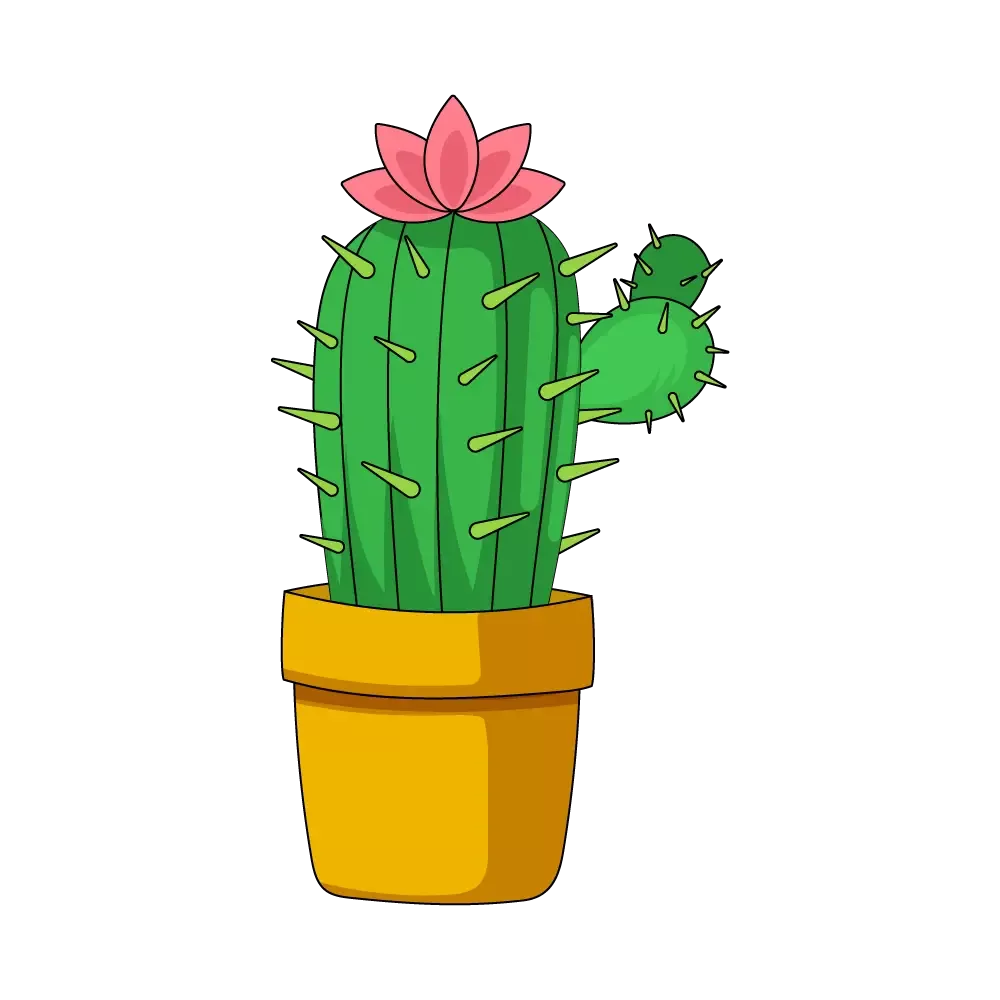 Flower pot how to draw cactus step by clipart background