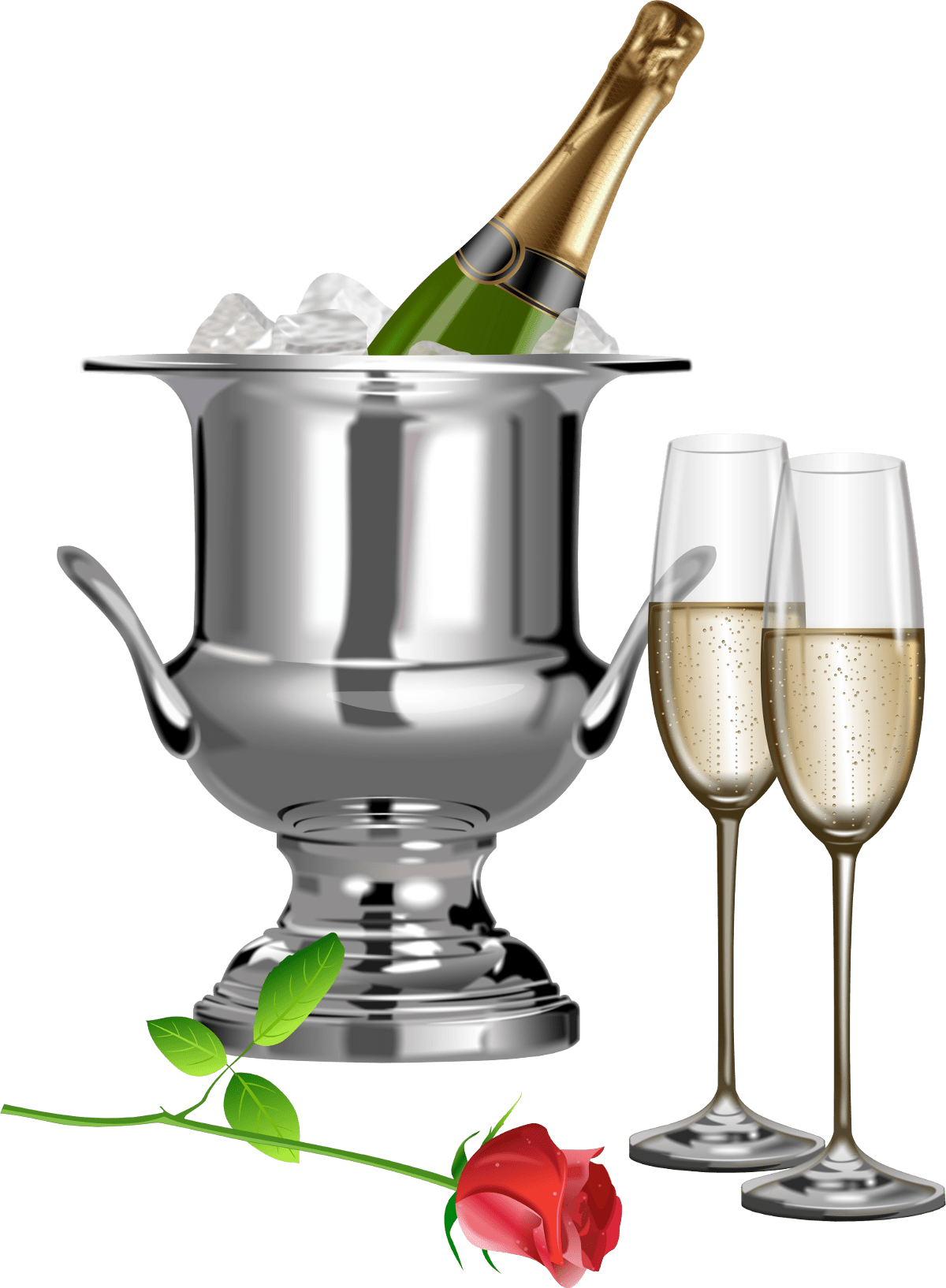 Wine champagne flutes and rose clipart photo