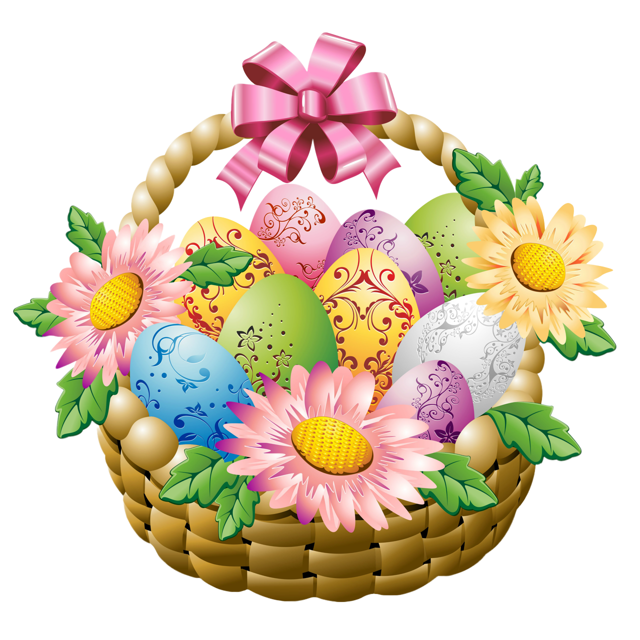 Easter basket with eggs and flowers picture clipart