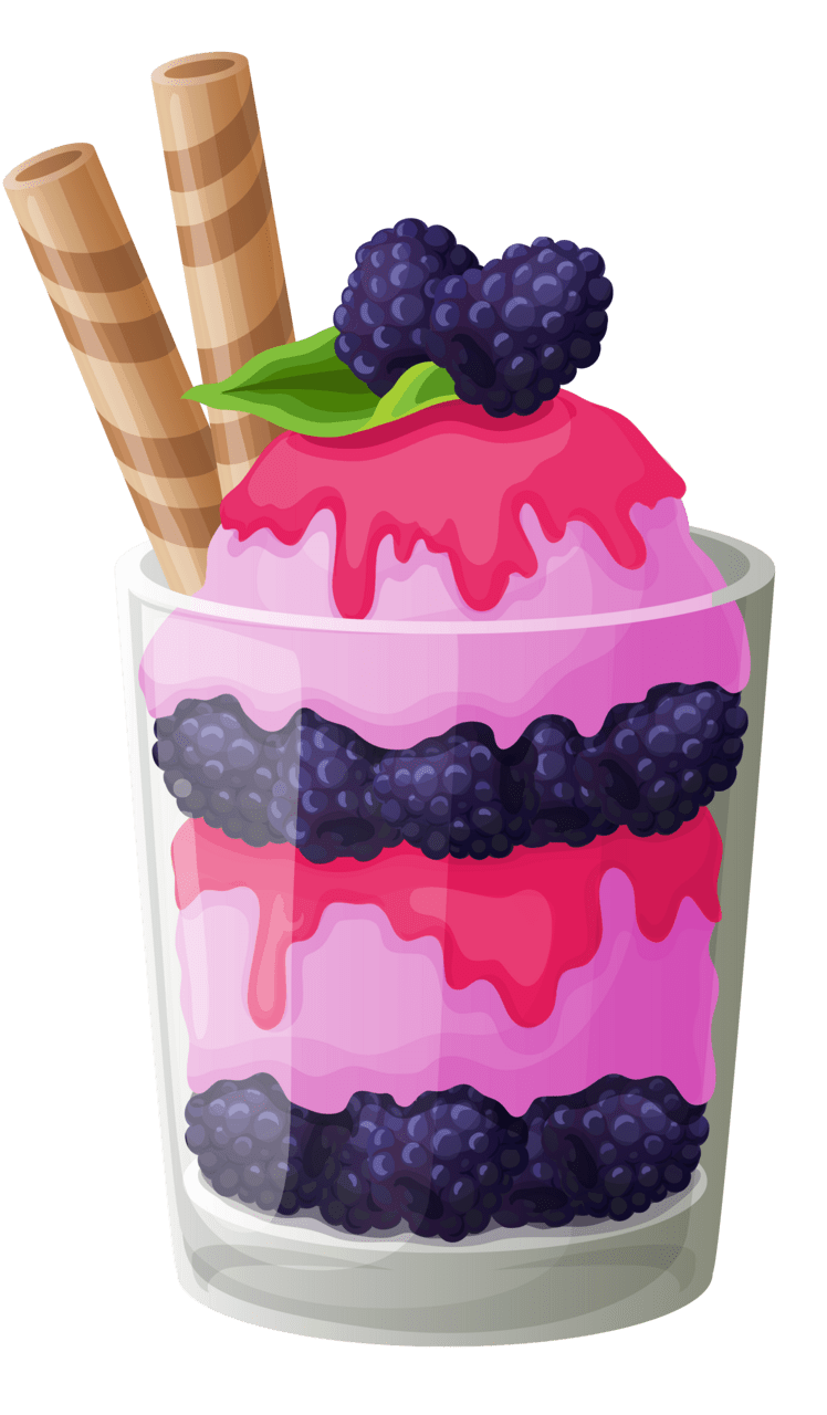 Dessert pink ice cream cup with blackberry clipart logo