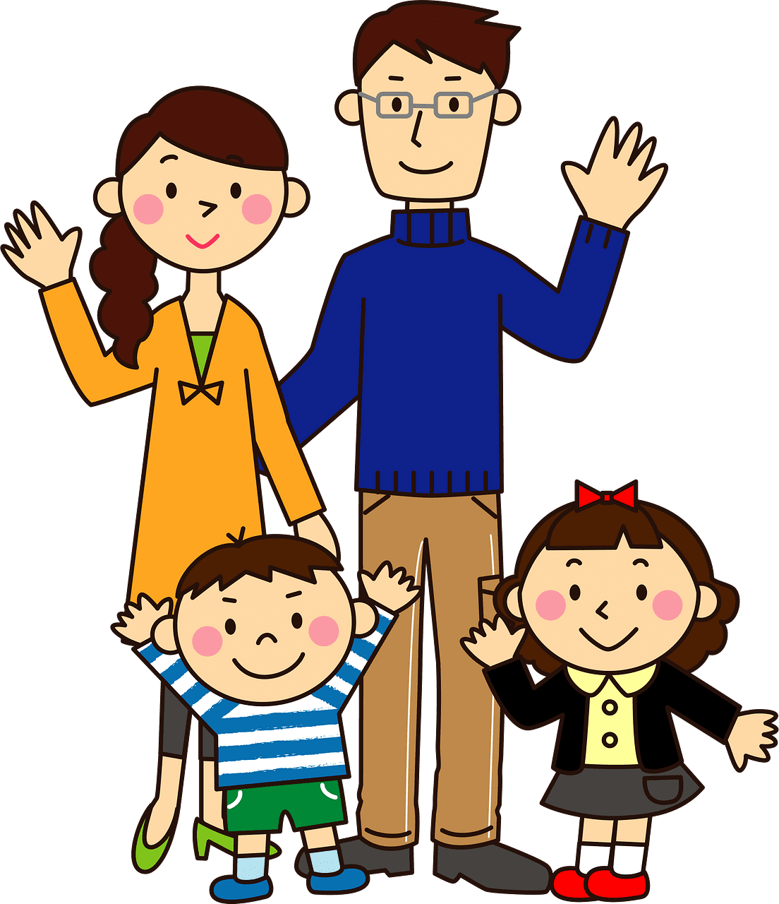 Family of four are waving vector clipart images