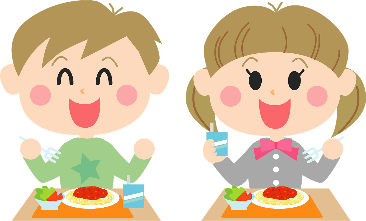 School students eat ing lunch vector clipart images