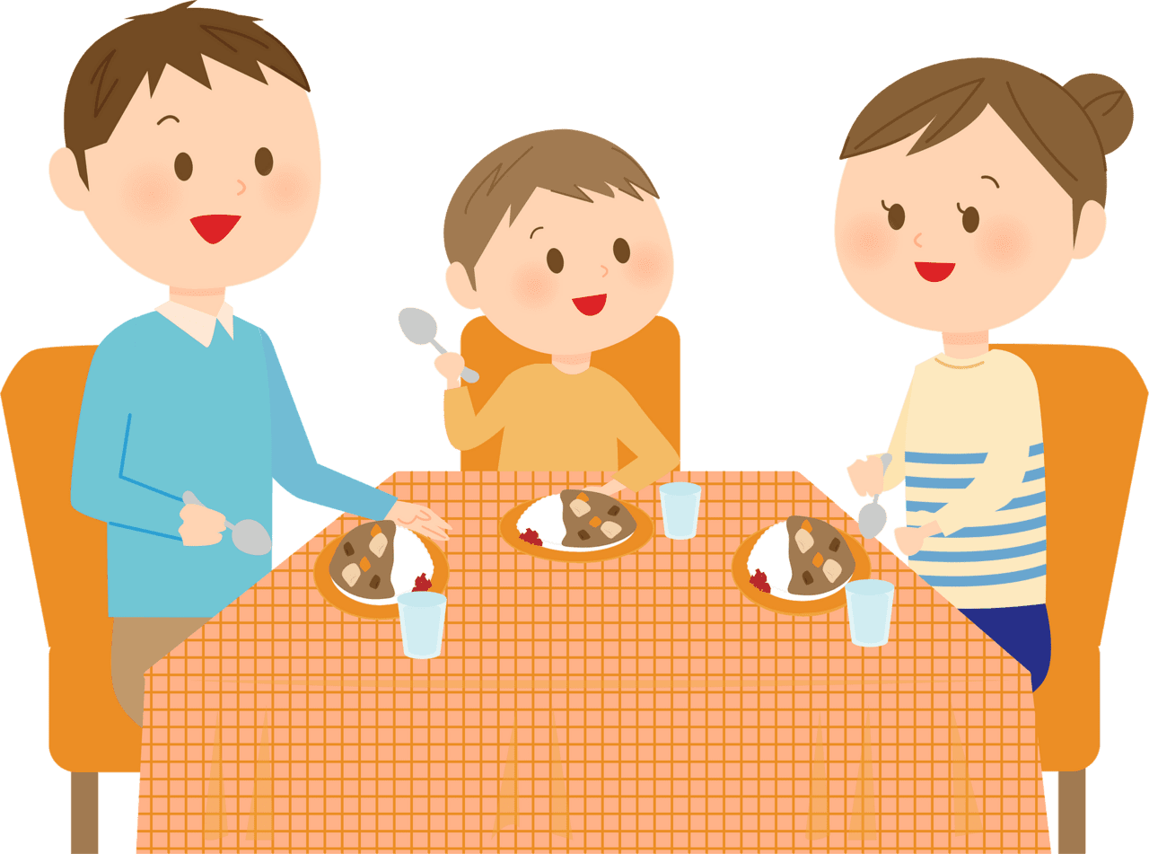 Family is eat ing curry rice vector clipart images