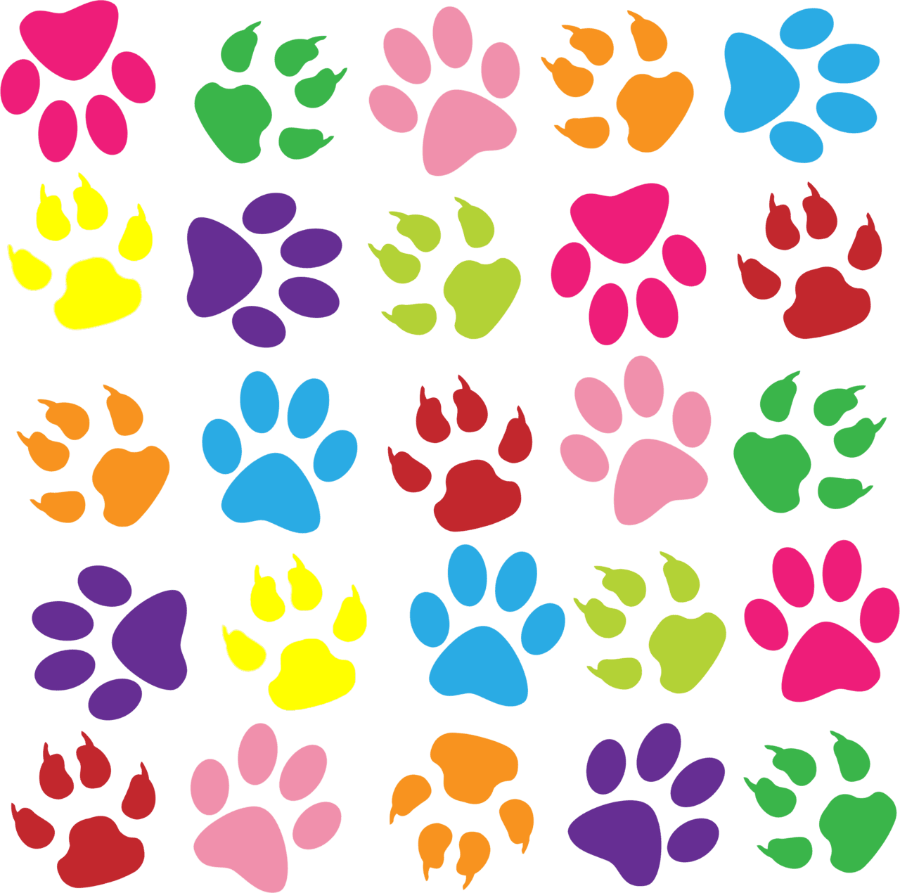 Dog paw colorful prints pattern background clipart