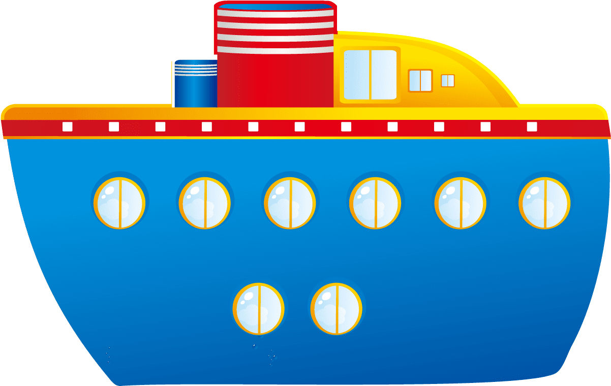 Cartoon cruise ship blue boat clipart image with no background
