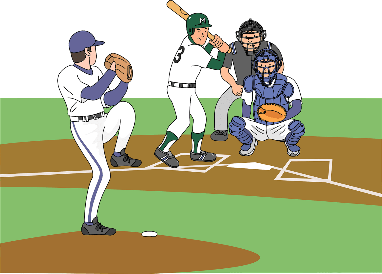 Baseball diamond pitcher pitching to the left handed batter vector clipart images