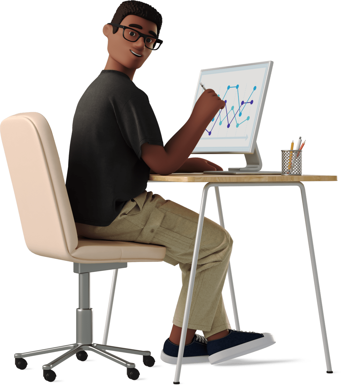 For computer man turned around while work the puter clipart picture