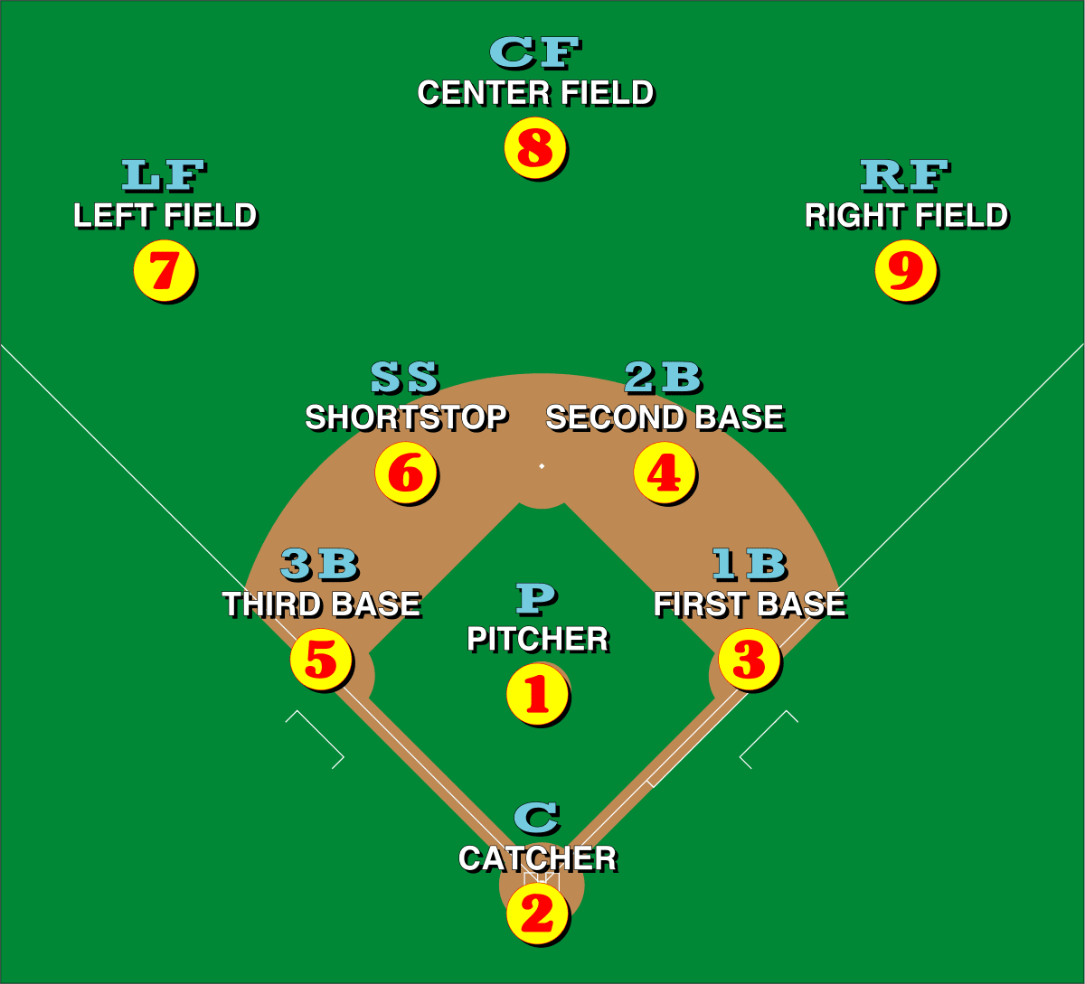 Baseball field positions wikipedia clipart vector