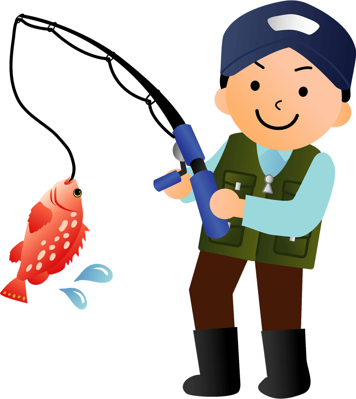 Fishing pole man caught fish vector clipart images