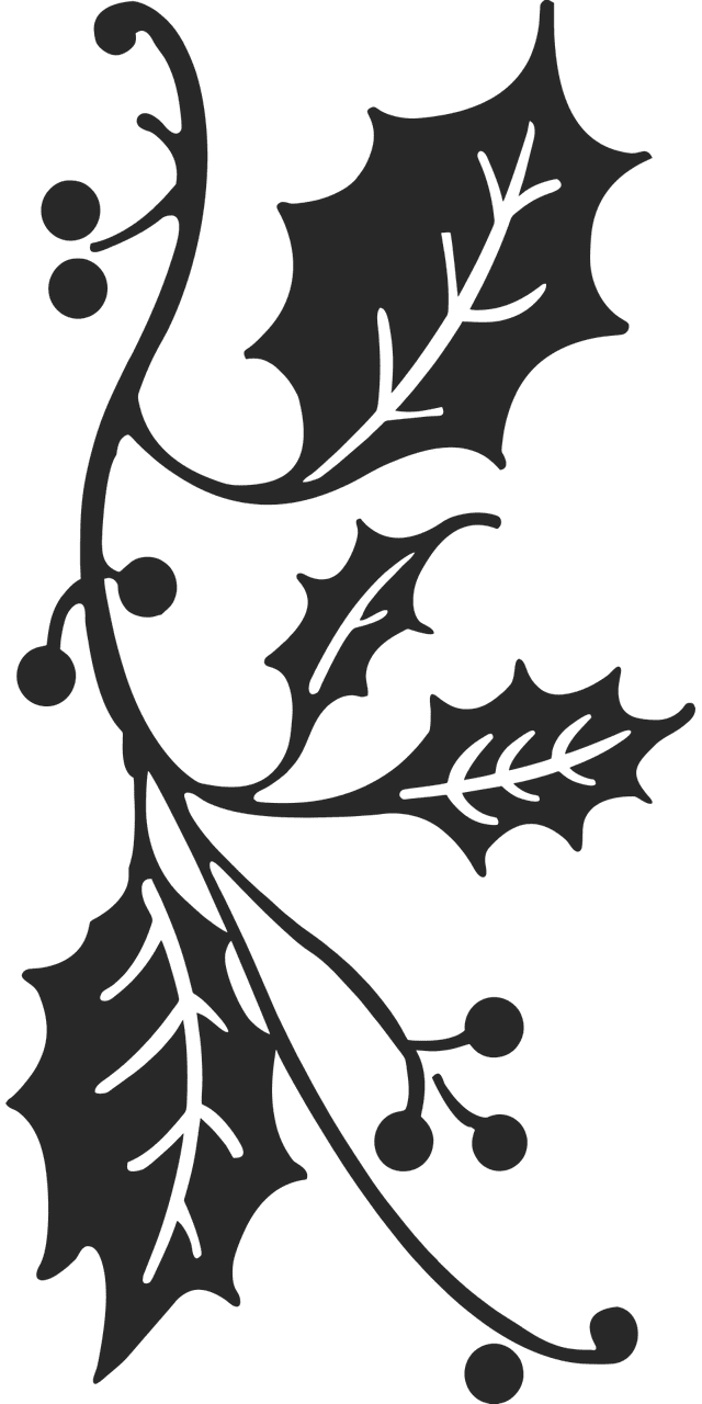Black and white christmas holly winter vector graphic clipart