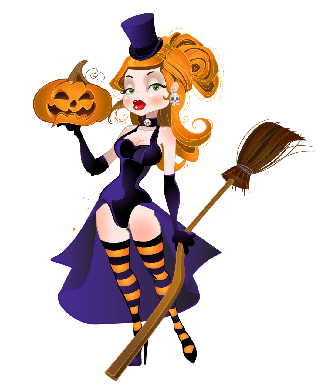 Halloween witch with broom and pumpk clipart background