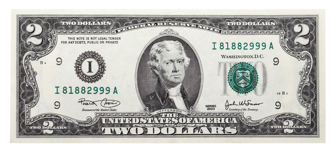 Rare two dollar bill featuring thomas jefferson clipart all photo