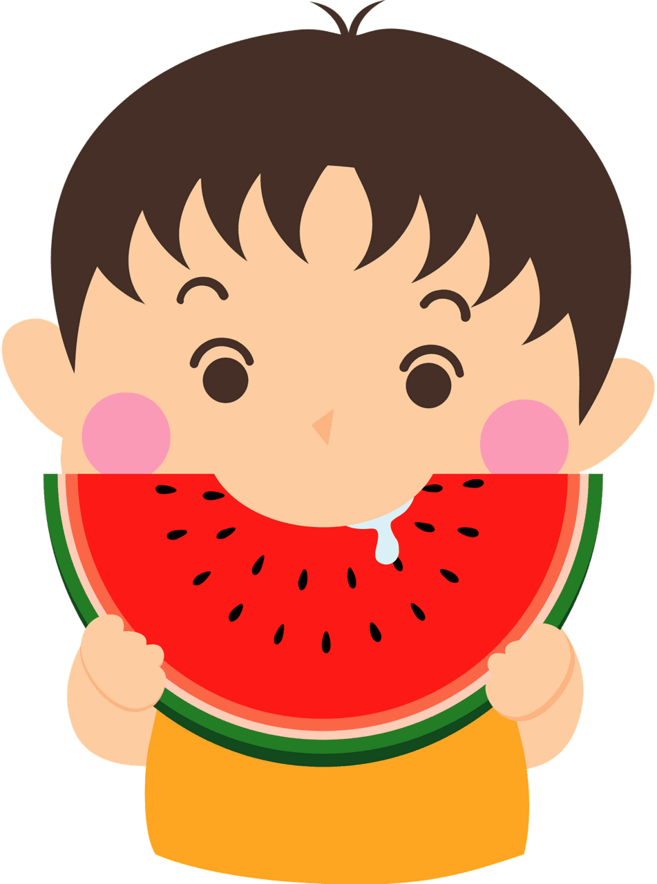 Boy is eat ing watermelon vector clipart images