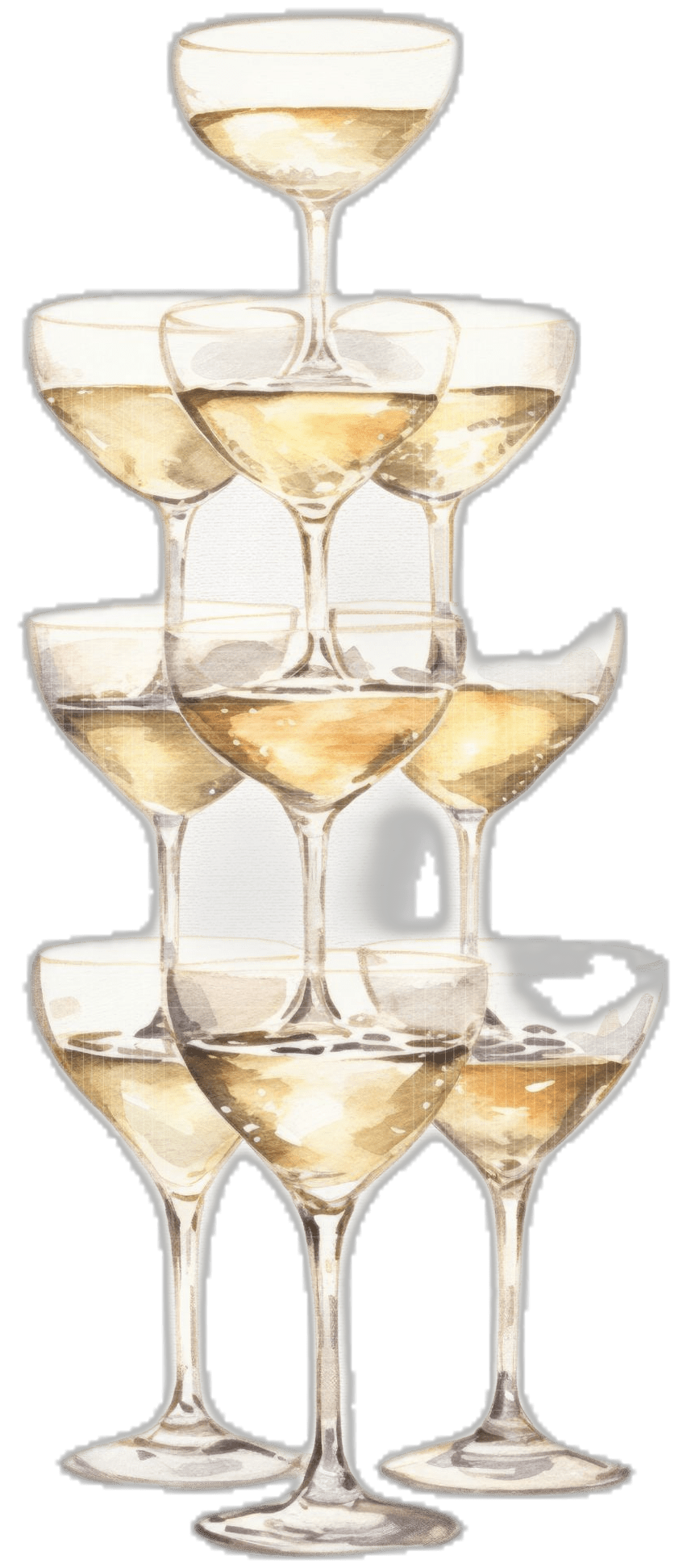 Wine wedd champagne tower clipart watercolor new year eve party glasses vitation photo