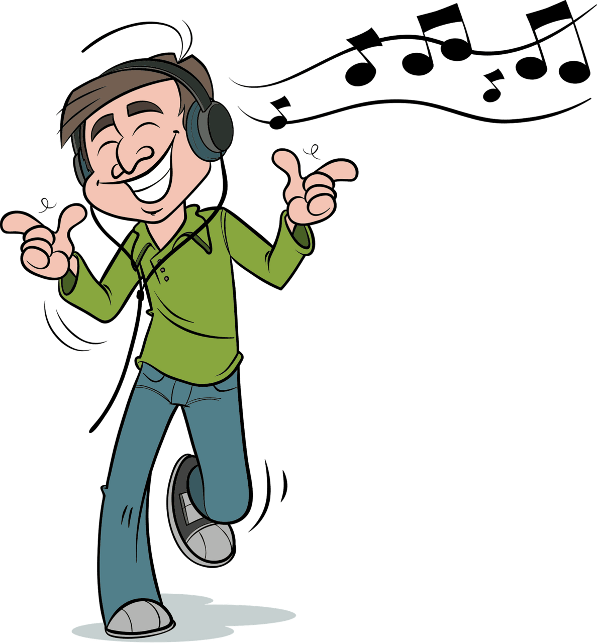 Man listening to music and dancing vector clipart images